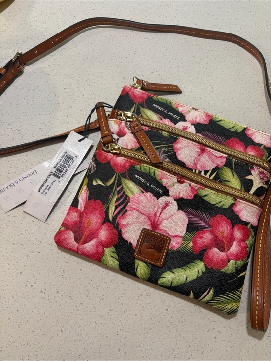Dooney & Bourke Handbags - Dooney & Bourke Black Crossbody with Pink Floral Hibiscus Print
